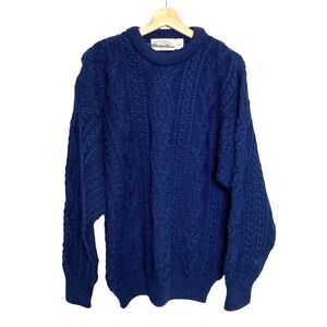 Aran Crafts Sweater Mens Cable Knit Merino Wool Fisherman Navy Blue Duster S